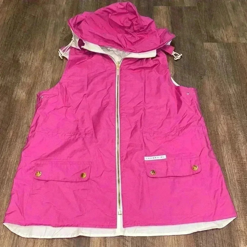 Lauren Ralph Lauren‎ Reversible Purple/Pink Zip Up Vest with Gold Accents Med